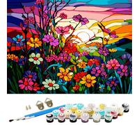 HEIBAGO Colorful Flowers Paint by Numbers for Adults, Flowers Oil Painting Kits for Adults Beginners, DIY Paint by Numbers on Canvas Landscape Art Crafts for Home Decor 16x20 Inch (Frameless)
