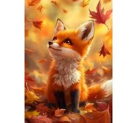 HEIBAGO Cute Fox Diamond Art Kits for Adults, 5D Full Drill Round Animal Painting Gems with Cute Fox Diamond Painting, Diamond Dots Perfect for Home Wall Decor 12x16inch
