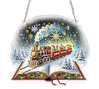 HEIBAGO Diamond Art Hanging Kits Christmas Train, Diamond Painting Pendant Ornament Kits for Adults, DIY 5D Landscapes Special Shaped Crystal Diamond Gem Art, Diamond Painting Craft for Wall Decor