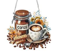 HEIBAGO Diamond Art Hanging Kits Coffee, Diamond Painting Pendant Ornament Kits for Adults, DIY 5D Flowers Special Shaped Crystal Diamond Gem Art, Diamond Painting Craft Kits for Wall Decor