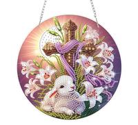 HEIBAGO Diamond Art Hanging Kits Easter Lamb, Diamond Painting Pendant Ornament Kits for Adults, DIY 5D Cross Special Shaped Crystal Diamond Gem Art, Flowers Diamond Painting Craft Kits for Wall Decor