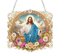 HEIBAGO Diamond Art Hanging Kits Jesus, Diamond Painting Pendant Ornament Kits for Adults, DIY 5D Flowers Special Shaped Crystal Diamond Gem Art, Easter Diamond Painting Craft Kits for Wall Decor