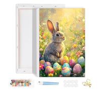 HEIBAGO Easter Bunny Framed Paint by Numbers for Audlts, Easter Egg Paint by Numbers Kits for Beginners, DIY Flower Oil Paint by Numbers Canvas Art Craft Pictures for Home Decor 20x30cm