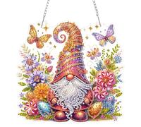 HEIBAGO Easter Gnome Hanging Diamond Art Kits for Adults, DIY Diamond Painting Hanging Pendant with Chain,Special Shaped Diamond Painting Flowers Crystal Gem Art Ornament Craft for Home Decor