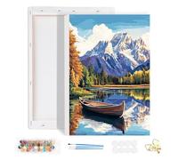 HEIBAGO Framed Paint by Numbers for Adults, Landscape DIY Paint by Number on Canvas for Beginners, Adult Mountains Paint by Numbers Kits, Rivers Oil Paint by Numbers for Wall Decor 20x30cm