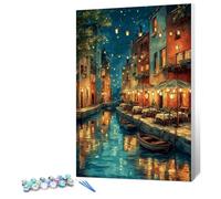 HEIBAGO Framed Paint by Numbers for Adults, Venice Night Scenery DIY Paint by Number on Canvas for Beginners, Adult Rivers Paint by Numbers Kits, Oil Paint by Numbers for Wall Decor 20x30cm