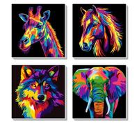 HEIBAGO Framed Paint by Numbers for Audlts, 4 Pack Colourful Animals Paint by Numbers Kits for Beginners, DIY Giraffe Oil Paint by Numbers Canvas Art Craft Pictures for Home Decor，8×8 inch