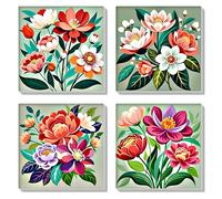HEIBAGO Framed Paint by Numbers for Audlts, 4 Pack Flower Paint by Numbers Kits for Beginners, DIY Landscape Oil Paint by Numbers Canvas Art Craft Pictures for Home Decor,20x20cm