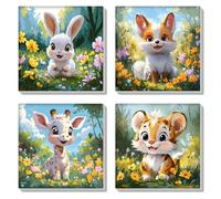 HEIBAGO Framed Paint by Numbers for Audlts, 4 Pack Flowers Forest Paint by Numbers Kits for Beginners, DIY Animals Oil Paint by Numbers Canvas Art Craft Pictures for Home Decor，8×8 inch