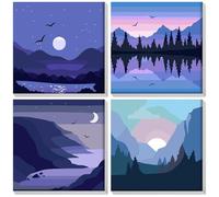 HEIBAGO Framed Paint by Numbers for Audlts, 4 Pack Landscape Paint by Numbers Kits for Beginners, DIY Lake Oil Paint by Numbers Canvas Art Craft Pictures for Home Decor 8X8 inch
