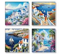 HEIBAGO Framed Paint by Numbers for Audlts,4 Pack Seaside City Landscape Paint by Numbers Kits for Beginners, DIY Oil Paint by Numbers Canvas Art Craft Pictures for Home Decor,20x20cm