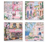 HEIBAGO Framed Paint by Numbers for Audlts Beginners, 4 Pack Landscape Paint by Numbers Canvas, Audlt DIY City Oil Paint by Numbers Kits, Flowers Painting Art Craft for Home Wall Decorate 8×8 inch