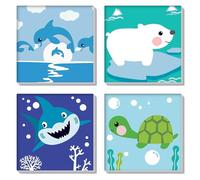 HEIBAGO Framed Paint by Numbers for Audlts Beginners, 4 Pack Sea Animal Paint by Numbers Canvas, Audlt DIY Turtle Oil Paint by Numbers Kits, Painting Art Craft for Home Wall Decorate,20x20cm