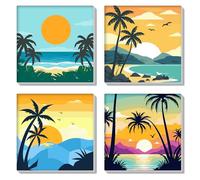 HEIBAGO Framed Paint by Numbers for Audlts Beginners, 4 Pack Summer Landscape Paint by Numbers Canvas, Audlt DIY Tree Oil Paint by Numbers Kits, Painting Art Craft for Home Wall Decorate,20x20cm