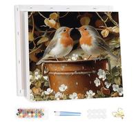 HEIBAGO Framed Paint by Numbers for Audlts Beginners, Bird Paint by Numbers Canvas, Audlt DIY Animal Oil Paint by Numbers Kits, Flower Painting Art Craft for Home Decorate, 30x30cm