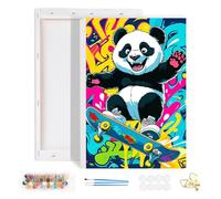 HEIBAGO Framed Paint by Numbers for Audlts Beginners, Panda Paint by Numbers Canvas, Audlt DIY Doodle Oil Paint by Numbers Kits, Animals Painting Art Craft for Home Wall Decorate 20x30cm