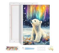 HEIBAGO Framed Paint by Numbers for Audlts Beginners, Polar Bear Paint by Numbers Canvas, Audlt DIY Aurora Oil Paint by Numbers Kits, Animal Painting Art Craft for Home Decor 20x30cm