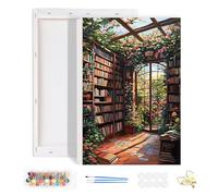 HEIBAGO Framed Paint by Numbers for Audlts, Bookshelf Paint by Numbers Kits for Beginners, DIY Book Oil Paint by Numbers Canvas Art Craft Pictures for Home Decor，20x30cm