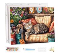 HEIBAGO Framed Paint by Numbers for Audlts, Cats Paint by Numbers Kits for Beginners, DIY Landscape Oil Paint by Numbers Canvas Art Craft Pictures for Home Decor 20x30cm