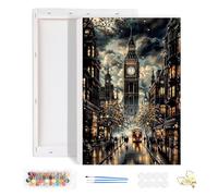 HEIBAGO Framed Paint by Numbers for Audlts, City Architecture Paint by Numbers Kits for Beginners, DIY London City Oil Paint by Numbers Canvas Art Craft Pictures for Home Decor,20x30cm
