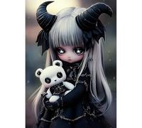 HEIBAGO Gothic Diamond Art Kits for Adults, 5D Full Drill Round Halloween Painting Gems with Dark Doll Diamond Painting, Diamond Dots Perfect for Home Wall Decor 12x16inch