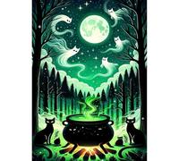 HEIBAGO Halloween 5D Diamond Painting Kits for Adults, DIY Magic Full Drill Diamond Art Painting Kits, Diamond Dots Kits Ghost Forest Crystal Rhinestone Embroidery Art Pictures for Home Wall 30x40cm