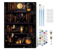HEIBAGO Halloween Bookshelf Paint by Numbers Kits for Adults, Ghost Painting by Number Kits On Canvas for Beginner DIY Oil Painting Kits with Brushes Art Craft for Home Wall Decor (30x40 cm)