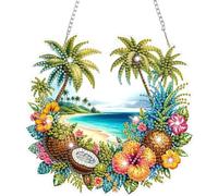 HEIBAGO Hanging Diamond Art Kits for Adults, DIY Diamond Painting Landscape Pendant with Chain,Special Shaped Diamond Painting Coconut Tree Rhinestone Crystal Gem Art Ornament Craft for Home Decor