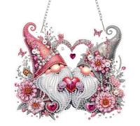 HEIBAGO Hanging Diamond Art Kits for Adults, DIY Gnome Diamond Painting Pendant with Chain,Heart Special Shaped Diamond Painting Flowers Crystal Gem Art Ornament Craft for Home Decor