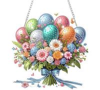 HEIBAGO Hanging Flower Diamond Painting Kits for Adults, Balloon Diamond Art Hanging Ornaments Pendant with Chain, DIY Special Shaped Landscape Crystal Diamond Painting Gem Art Craft for Home Decor