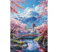HEIBAGO Landscape Diamond Art, 5D Diamond Painting Kits Cherry Blossom, Crystal Rhinestone Embroidery Art Kits for Home Wall Decor 30x40cm
