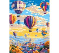 HEIBAGO Landscape Paint by Numbers for Adults, Hot Air Balloon Painting by Numbers Kits for Beginner, DIY Oil Paint by Numbers on Canvas Castle Art Craft for Home Decor,30X40cm