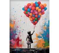 HEIBAGO Love Balloon Paint by Number for Adults, DIY Digital Oil Painting Kits on Canvas with Brushes and Acrylic Pigment, Little Boy Street Artwork Paint by Numbers for Home Decor 30x40cm (Frameless)