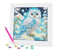 HEIBAGO Owl Diamond Art Painting with Frame, Animals Diamond Art Kits for Kids Full Drill Diamond Painting Kits DIY Cartoon Gem Art Kits with Frame DIY Educational Craft for Kids(7×7inch)