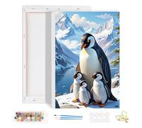 HEIBAGO Paint by Numbers for Adult with Frame Penguin, Animal Framed Paint by Numbers Canvas for Beginner, Oil Snow Painting Art Crafts Kit Acrylic Pigment Drawing Paintwork for Home Decor 20x30cm
