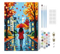 HEIBAGO Paint by Numbers Kits for Adults, Autumn City Walk Painting by Number Kits On Canvas for Beginner DIY Oil Painting Kits with Brushes Art Craft for Home Wall Decor (30x40 cm)