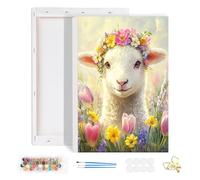 HEIBAGO Paint by Numbers with Frame Easter Lamb, Flower Paint by Numbers Kits for Adult, Animal Framed Paint by Numbers Canvas Arts and Crafts Kit Acrylic Pigment for Home Wall Decor 20x30cm
