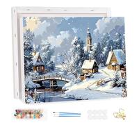HEIBAGO Paint by Numbers with Frame for Adults Snow Scene, DIY Winter Landscape Paint by Numbers on Canvas, Oil Painting Arts and Crafts Kit Acrylic Pigment Drawing Paintwork for Home Decor 20x30cm