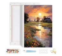 HEIBAGO Paint by Numbers with Frame Landscape, Cottage Paint by Numbers Kits for Adult, River Paint by Numbers Canvas, DIY Oil Painting Arts and Crafts Kit Acrylic Pigment for Home Wall Decor 20x30cm