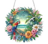 HEIBAGO Parrot Hanging Diamond Art Kits for Adults, DIY Ocean Diamond Painting Hanging Pendant with Chain,Special Shaped Diamond Painting Flower Crystal Gem Art Ornament Craft for Home Decor