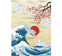 HEIBAGO The Great Wave Diamond Art Painting Kits for Adults, Japanese Cherry Blossom Tree Diamond Painting Kits for Beginners, DIY Round Diamond Dots Kits Sunset Gem Craft for Home Decor 30x40cm