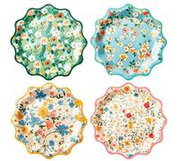 Heiboa 40pcs Floral Paper Plates Party Supplies, 9 inch Elegant Disposable Plate for Garden Afternoon Tea Dinner Plates for Birthday Baby Shower Cocktail Decorations