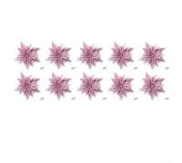 HEIBTENY 10 Pcs Christmas Decorative Fabric Flowers with Glitter 15 cm Artificial Holiday Tree Ornaments Pink Red Gold Silver Light Yellow for Festive Home Decor(pink)