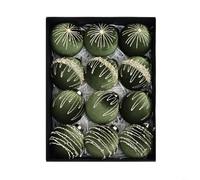 HEIBTENY 12 Pcs 8 Cm Flocked Velvet Christmas Tree Ornaments Set With 4 Unique Designs, Christmas Baubles For Elegant Festive Holiday Wedding Decoration(Olive Green)