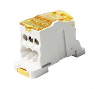 HEIBTENY 160A Power Distribution Junction Box with Copper DIN Rail Terminal Connector, Multi-Channel Output, Flame Retardant PC Casing, AC690V Rated(yellow)