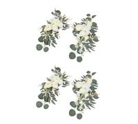 HEIBTENY 2/4pcs White Artificial Chair Back Flowers, 60cm and 40cm Plastic Simulation Bouquets for Wedding Ceremony Decoration, Welcome Sign, Arch Frame or Staircase Display(4pcs)