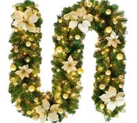 HEIBTENY 2.7 m Christmas Wreath, Christmas Decorations with Bows, Pine Cones, Berries and Branches, Perfect for Hanging on Windows, Front Doors or Stairs (Gold)