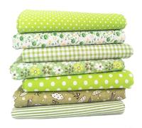 HEIBTENY 25X25cm Cotton Fabric Squares 7Pcs Colorful Patchwork Pre-Cut Quilting Cloth With Floral Patterns For DIY Sewing Crafts Home Decor Green Orange Red Purple(Green)