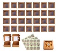 HEIBTENY 30Pcs Recycled Paper Boxes With Window 95X95x35cm Yellow Cardboard Containers For Candy Cookies Dessert Party Wedding For Favors Packaging With 36 Thank