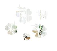 HEIBTENY 3D Acrylic Wall Stickers Flower Mirror Art Decal, Removable DIY Home Décor for Living Room Bedroom Library, Elegant for CRYSTAL Clear Mural, Gold Silver Black, 5 Pack (12-24cm)(Silver)